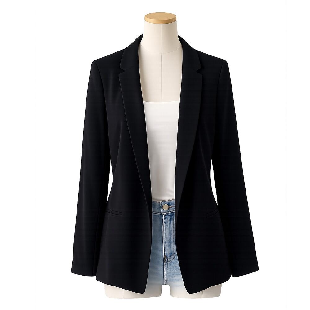 Topshop Black Relaxed Fit Open Front Blazer Jacket - Size 4 - Career Chic